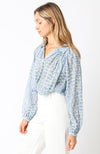 Long Sleeve Button Down Abstract Print Blouse Blue