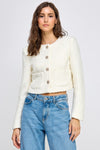  Long Sleeve Tweed Cropped Jacket Ivory