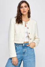  Long Sleeve Tweed Cropped Jacket Ivory