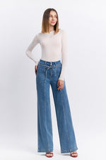 High Rise Waist Tie Wide Leg Jeans Medium Wash