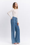 High Rise Waist Tie Wide Leg Jeans Medium Wash