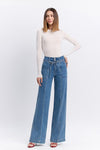 High Rise Waist Tie Wide Leg Jeans Medium Wash