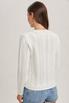 Long Sleeve Scallop Edge Open Knit Sweater Top White