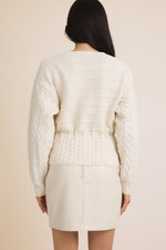 Long Sleeve Front Tie Knit Sweater Top White