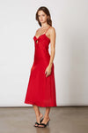  Sleeveless Chest Cut Out Satin Midi Dress Red