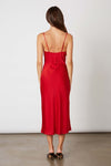  Sleeveless Chest Cut Out Satin Midi Dress Red