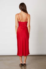  Sleeveless Chest Cut Out Satin Midi Dress Red