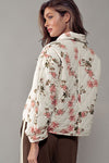  Long Sleeve Floral Print Quilted Shacket Ivory