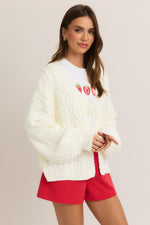 Long Sleeve Front Tie Knit Cardigan White