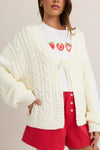 Long Sleeve Front Tie Knit Cardigan White