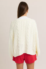 Long Sleeve Front Tie Knit Cardigan White