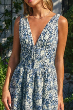 Sleeveless Corset Floral Print Mini Dress Navy