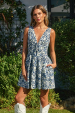 Sleeveless Corset Floral Print Mini Dress Navy