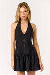 Sleeveless Halter Button Down Vest Mini Dress Black