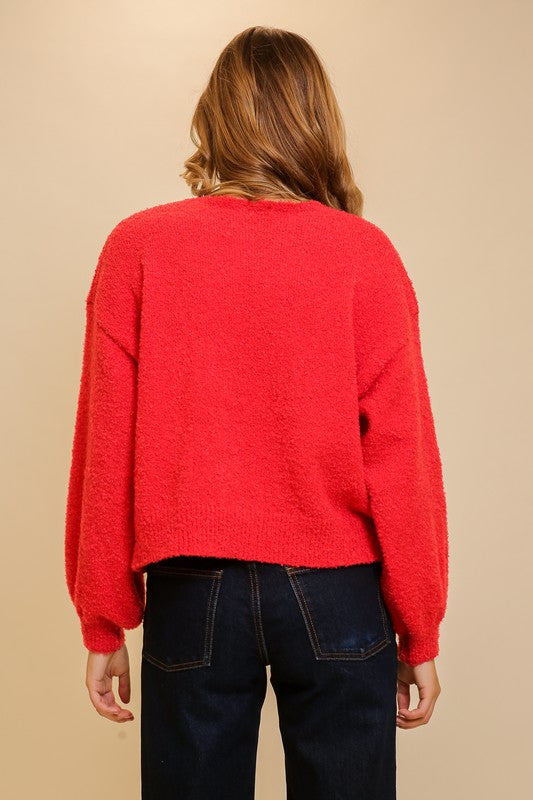 Long Sleeve Bow Tie Cardigan Sweater Red