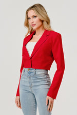 Long Sleeve Notched Lapel Crop Blazer Red