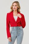 Long Sleeve Notched Lapel Crop Blazer Red