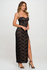  Sleeveless Floral Lace Maxi Dress Black