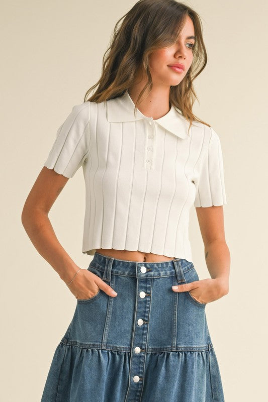 Short Sleeve Wide Ribbed Crop Top White