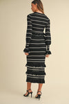 Waitlist 12/20 ♥ Casey Long Sleeve Stripe Print Knit Ruffle Crop Top And Midi Skirt Set Black