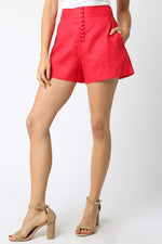 High Waist Linen Shorts Red