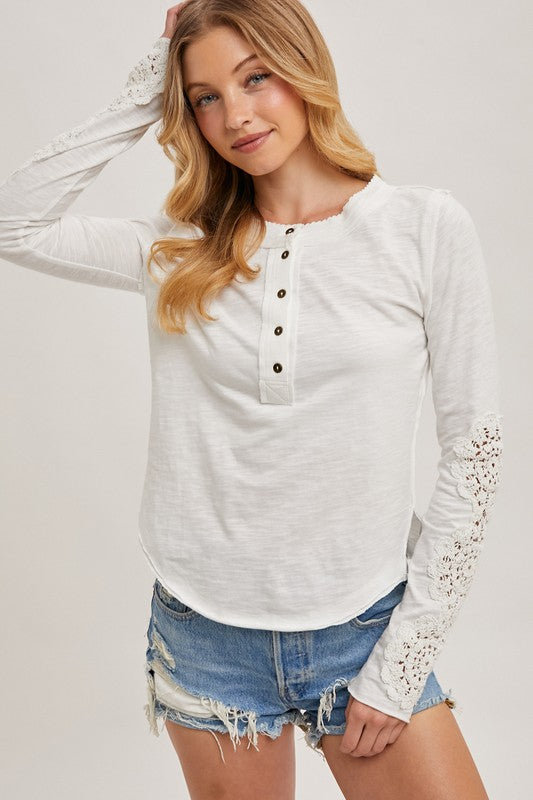 Long Crochet Sleeve Top White