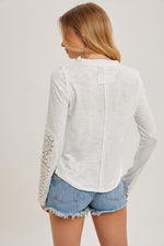 Tess Long Crochet Sleeve Top White