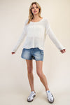 Long Sleeve Crocket Knit Sweater Top White