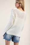 Long Sleeve Crocket Knit Sweater Top White