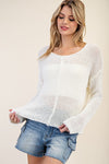 Long Sleeve Crocket Knit Sweater Top White