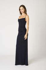 sleeveless Cowl Neck Ruched Maxi Dress Black