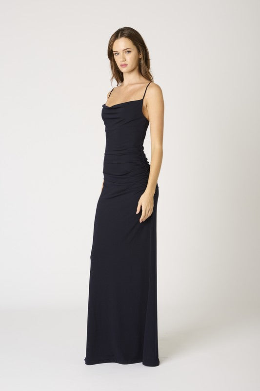 sleeveless Cowl Neck Ruched Maxi Dress Black