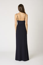 sleeveless Cowl Neck Ruched Maxi Dress Black