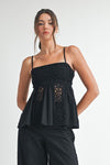 Sleeveless Crochet Babydoll Top Black