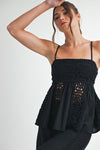 Sleeveless Crochet Babydoll Top Black