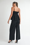 High Waist Crochet Wide Leg Linen Pants Black