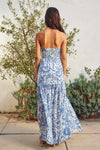 Sleeveless Paisley Print Drop Waist Maxi Dress Blue