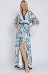 Kimono Sleeve Printed Maxi Dress Navy