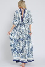 Kimono Sleeve Printed Maxi Dress Navy