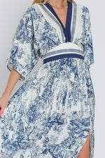 Kimono Sleeve Printed Maxi Dress Navy