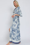 Kimono Sleeve Printed Maxi Dress Navy