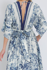 Kimono Sleeve Printed Maxi Dress Navy