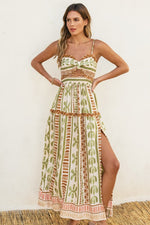 Waitlist 5/21 ♥ Holland Sleeveless Cut Out Abstract Print Maxi Dress Green