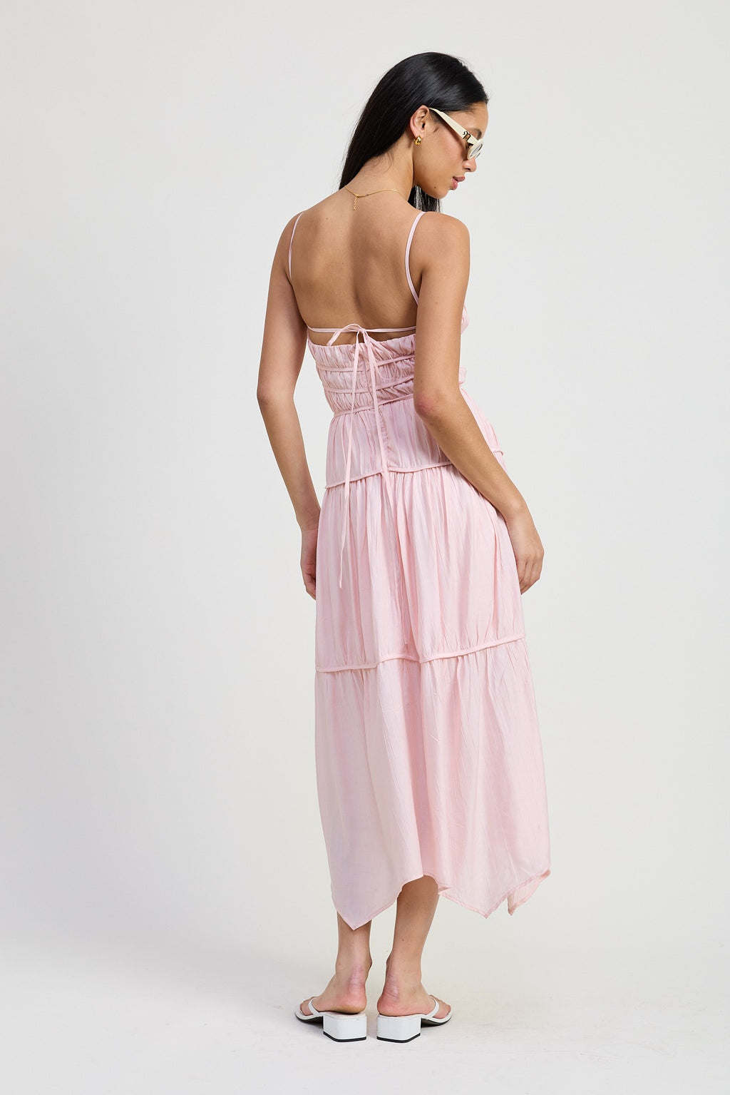 Trish Sleeveless Ruffled Back Tie Maxi Dress Pink