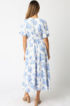 Kimono Sleeve Floral Print Maxi Dress Blue