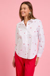 Long Sleeve Embroidered Heart Button Down Top White