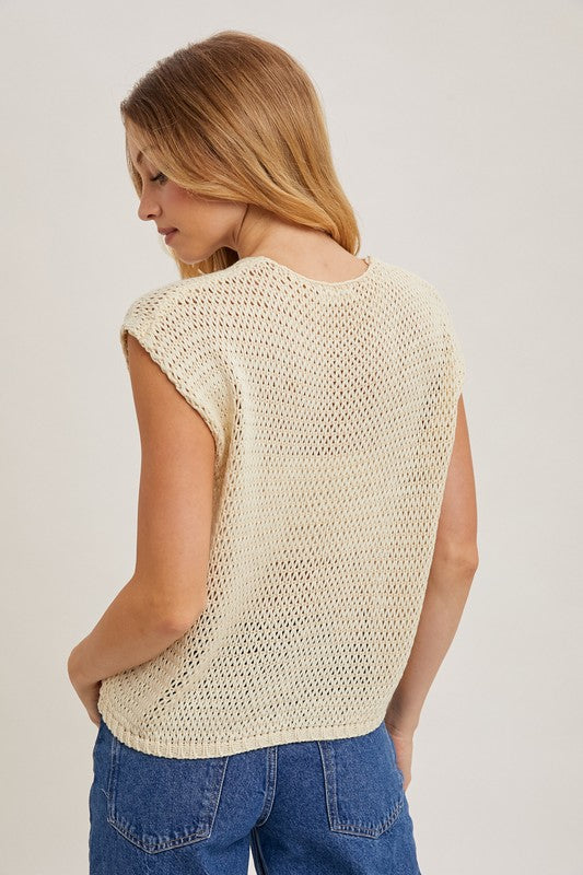 Sleeveless Open Knit Top Natural