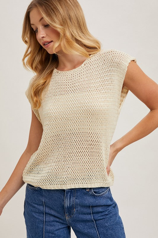 Sleeveless Open Knit Top Natural