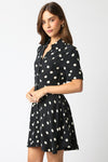 short Sleeve Button Down Polka Dot Mini Dress Black