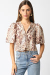 Waitlist 1/20 ♥ Louisa Short Puff Sleeve Front Tie Leopard Print Top Brown